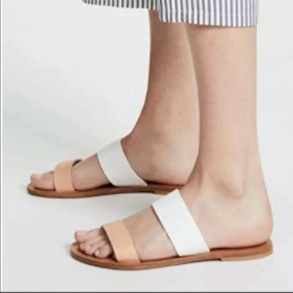 JOIE Sable Leather Two Band Sandals Beige Tan Neutral White Shoes Flats Slide 36 - Picture 7 of 7